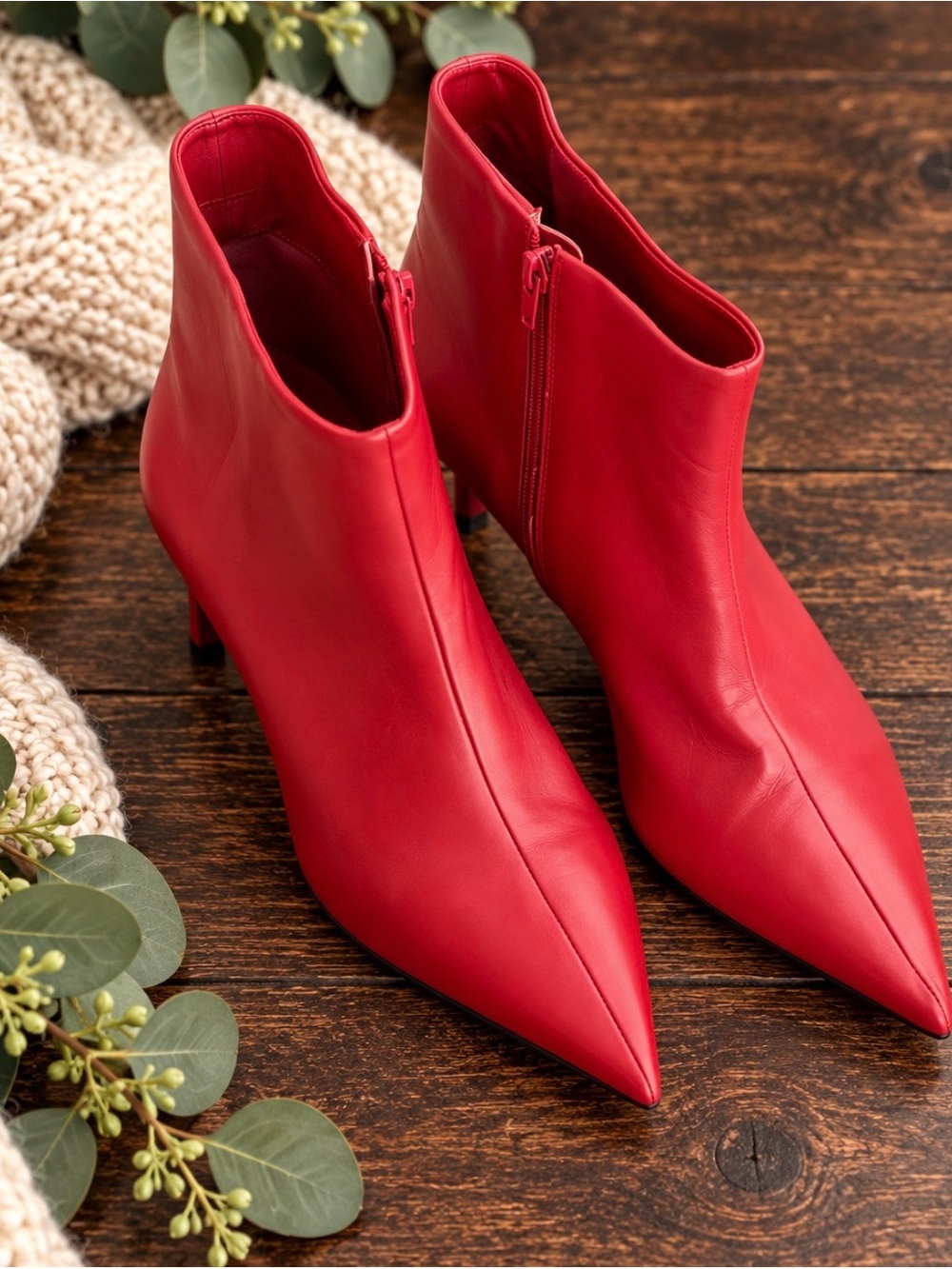 Gianni Bini Red Pointed-Toe Ankle Booties